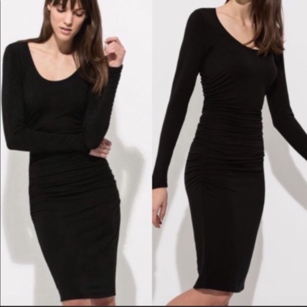 Kit and Ace Black Athleisure Emory Ruched Long Sleeve Body con Dress
